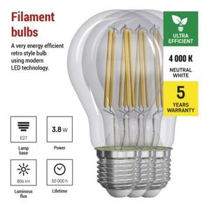 Emos lighting LED žárovka Filament A60 A CLASS/ E27 / 3,8 W (60 W) / 806 lm / neutrální bílá 1525283411