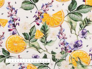 Biante Dekorační závěs PML-103 Pomeranče mezi květy na bílém 145x140 cm