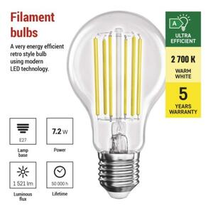 Emos lighting LED žárovka Filament A60 A CLASS / E27 / 7,2 W (100 W) / 1521 lm / teplá bílá 1525283279