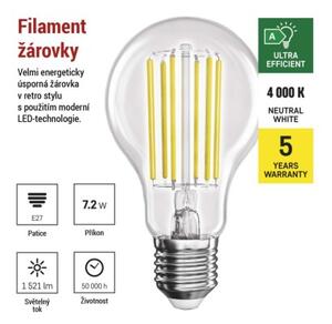 Emos lighting LED žárovka Filament A60 A CLASS / E27 / 7,2 W (100 W) / 1521 lm / neutrální bílá 1525283417