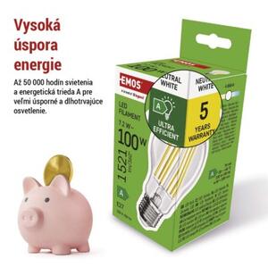 Emos lighting LED žárovka Filament A60 A CLASS / E27 / 7,2 W (100 W) / 1521 lm / neutrální bílá 1525283417
