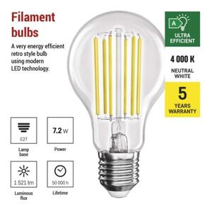 Emos lighting LED žárovka Filament A60 A CLASS / E27 / 7,2 W (100 W) / 1521 lm / neutrální bílá 1525283417