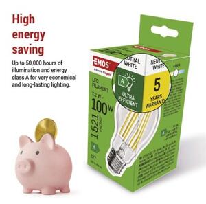 Emos lighting LED žárovka Filament A60 A CLASS / E27 / 7,2 W (100 W) / 1521 lm / neutrální bílá 1525283417