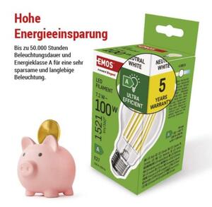 Emos lighting LED žárovka Filament A60 A CLASS / E27 / 7,2 W (100 W) / 1521 lm / neutrální bílá 1525283417