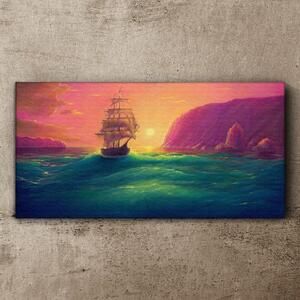 Obraz na plátně Obraz na plátně Moře západ slunce lodi