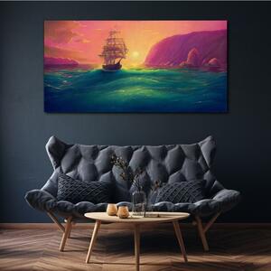 Obraz na plátně Obraz na plátně Moře západ slunce lodi