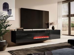 TV skříňka Koda 200 s krbem, Barva: černý / černý lesk, Krb: černý 5903211151798