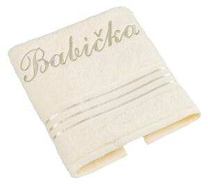 BELLATEX Froté ručník kolekce Linie s výšivkou Babička Vanilková 50x100 cm