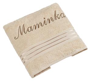 BELLATEX Froté ručník kolekce Linie s výšivkou Maminka Béžová 50x100 cm