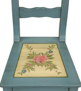 Modrá malovaná židle s květinovým dekorem