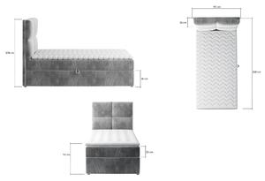 Moderní box spring postel Garda 90x200, šedá Monolith