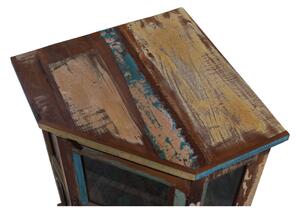 Rohová prosklená skřínka z teakového dřeva v "Goa" stylu, 72x55x90cm