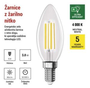 Emos lighting LED žárovka Filament svíčka A CLASS / E14 / 3,8 W (60 W) / 806 lm / neutrální bílá 1525731453