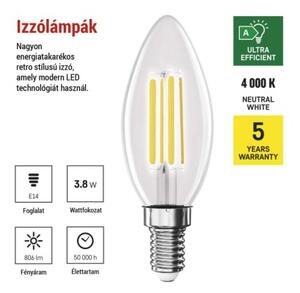 Emos lighting LED žárovka Filament svíčka A CLASS / E14 / 3,8 W (60 W) / 806 lm / neutrální bílá 1525731453