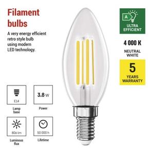 Emos lighting LED žárovka Filament svíčka A CLASS / E14 / 3,8 W (60 W) / 806 lm / neutrální bílá 1525731453