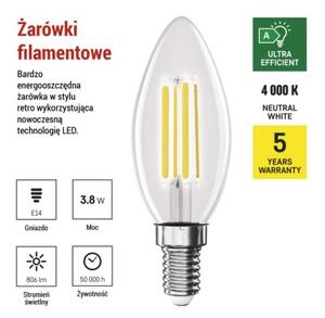 Emos lighting LED žárovka Filament svíčka A CLASS / E14 / 3,8 W (60 W) / 806 lm / neutrální bílá 1525731453