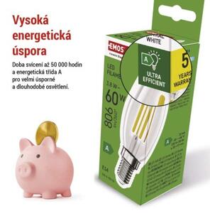 Emos lighting LED žárovka Filament svíčka A CLASS / E14 / 3,8 W (60 W) / 806 lm / neutrální bílá 1525731453