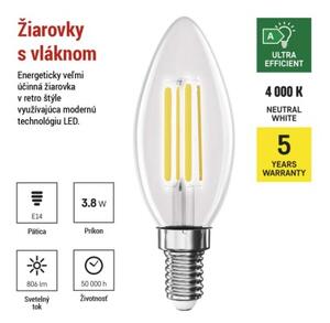 Emos lighting LED žárovka Filament svíčka A CLASS / E14 / 3,8 W (60 W) / 806 lm / neutrální bílá 1525731453