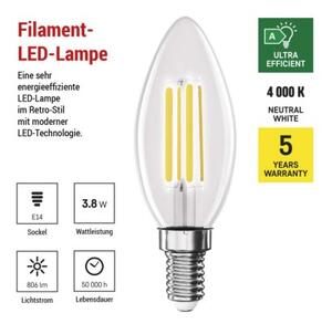 Emos lighting LED žárovka Filament svíčka A CLASS / E14 / 3,8 W (60 W) / 806 lm / neutrální bílá 1525731453