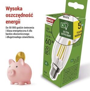 Emos lighting LED žárovka Filament svíčka A CLASS / E14 / 3,8 W (60 W) / 806 lm / neutrální bílá 1525731453