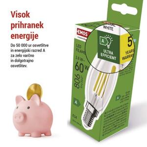 Emos lighting LED žárovka Filament svíčka A CLASS / E14 / 3,8 W (60 W) / 806 lm / neutrální bílá 1525731453