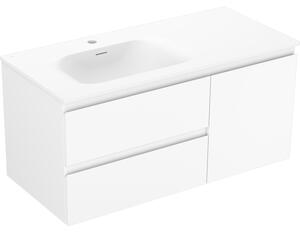 Mexen Orio, koupelnová skříňka 100 cm s umyvadlem Vela vlevo, 2S, 1D, bílá matná, 91A13-10047-3-BBFFFF01-W23L01