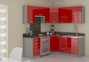 Rohová kuchyně Roslyn 170 + 130 cm (šedá + červená). 1018290