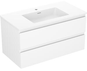 Mexen Orio, koupelnová skříňka 90 cm s umyvadlem Otis, 2 zásuvky, bílá matná, 91A10-09047-2-BFF01-W18M01