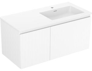Mexen Rivel, koupelnová skříňka 100 cm s pravým umyvadlem Otis, 1S, 1D, drážkovaná, bílá matná, 91A23-10047-3-BBFF01-W18P01