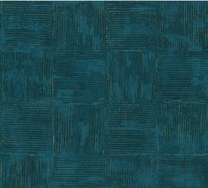 Vliesová tapeta na zeď Saffiano 33989-5 | 0,53 x 10,05 m | modrá, zlatá | A.S. Création