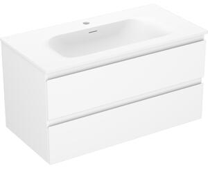 Mexen Orio, koupelnová skříňka 90 cm s umyvadlem Vela, 2 zásuvky, bílá matná, 91A10-09047-2-BFF01-W23M01