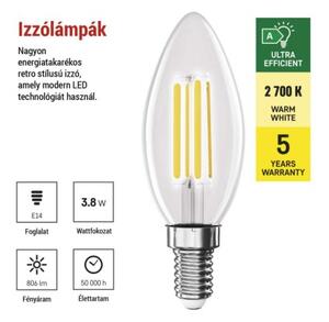 Emos lighting LED žárovka Filament svíčka A CLASS / E14 / 3,8 W (60 W) / 806 lm / teplá bílá 1525741258
