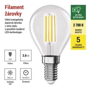 Emos lighting LED žárovka Filament Mini Globe A CLASS/ E14 / 3,8 W (60 W) / 806 lm / teplá bílá 1525741259