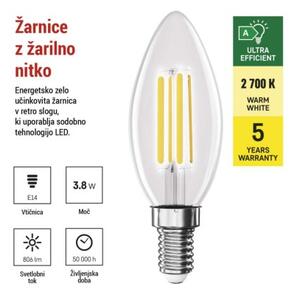 Emos lighting LED žárovka Filament svíčka A CLASS / E14 / 3,8 W (60 W) / 806 lm / teplá bílá 1525741258