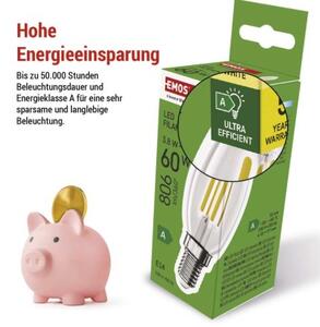 Emos lighting LED žárovka Filament svíčka A CLASS / E14 / 3,8 W (60 W) / 806 lm / teplá bílá 1525741258