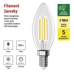 Emos lighting LED žárovka Filament svíčka A CLASS / E14 / 3,8 W (60 W) / 806 lm / teplá bílá 1525741258