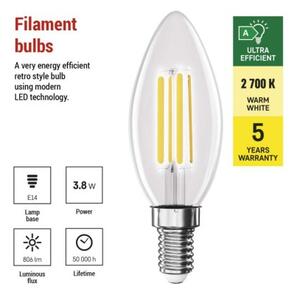Emos lighting LED žárovka Filament svíčka A CLASS / E14 / 3,8 W (60 W) / 806 lm / teplá bílá 1525741258