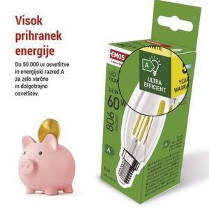 Emos lighting LED žárovka Filament svíčka A CLASS / E14 / 3,8 W (60 W) / 806 lm / teplá bílá 1525741258