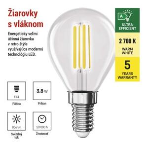 Emos lighting LED žárovka Filament Mini Globe A CLASS/ E14 / 3,8 W (60 W) / 806 lm / teplá bílá 1525741259