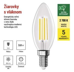 Emos lighting LED žárovka Filament svíčka A CLASS / E14 / 3,8 W (60 W) / 806 lm / teplá bílá 1525741258