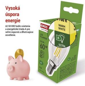 Emos lighting LED žárovka Filament Mini Globe A CLASS/ E14 / 3,8 W (60 W) / 806 lm / teplá bílá 1525741259