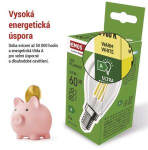 Emos lighting LED žárovka Filament Mini Globe A CLASS/ E14 / 3,8 W (60 W) / 806 lm / teplá bílá 1525741259