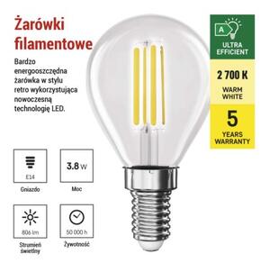 Emos lighting LED žárovka Filament Mini Globe A CLASS/ E14 / 3,8 W (60 W) / 806 lm / teplá bílá 1525741259
