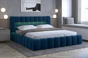 Manželská postel 140 cm Luxa (tmavě modrá) (s roštem, úl. prostorem a LED). 1041556