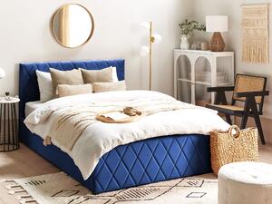 Sametová postel s úložným prostorem 140 x 200 cm modrá ROCHEFORT