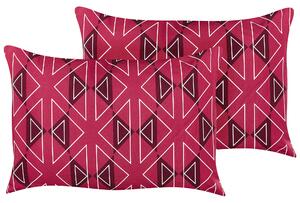 Sada 2 venkovních polštářů MEZZANO Geometrický vzor 40 x 60 cm Fuchsiová