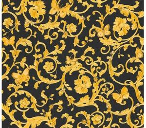 Vliesová tapeta na zeď Versace 3 34325-2 | 0,70 x 10,05 m | černá, metalická, žlutá | A.S. Création
