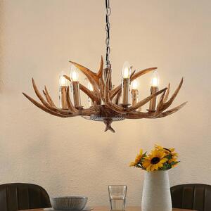 Lindby Závěsná lampa Tejask, Ø 70 cm, 6 světel, paroží, E14, stmívatelný, Hnědá / rez, Obývací pokoj / jídelna, Plast, Venkovský / rustikální, Lustr
