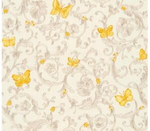 A.S. Création | Vliesová tapeta na zeď Versace 34325-3 | 0,70 x 10,05 m | metalická, žlutá, krémová