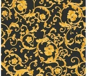 A.S. Création | Vliesová tapeta na zeď Versace 34326-2 | 0,70 x 10,05 m | černá, metalická, žlutá